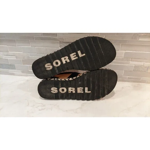 Women's SOREL Ella II Black Leather Criss Cross Sandals SZ 7 - Picture 8 of 10